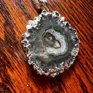 Genuine Amethyst Geode Pendant Necklace